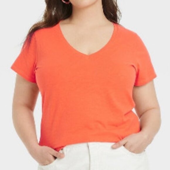 783-784 WOMENS XXL TIGERLILY ORANGE FITTED V-NECK T-SHIRT BY UNIVERSAL THREAD - Picture 1 of 1